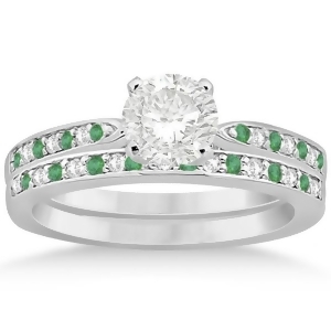 Diamond and Emerald Engagement Ring Set 14k White Gold 0.47ct - All