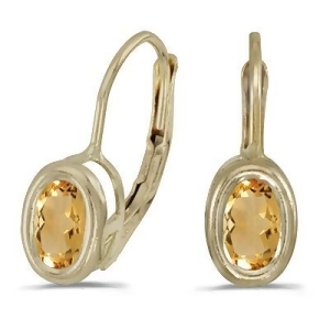 Bezel-set Oval Citrine Lever-Back Earrings 14k Yellow Gold - All