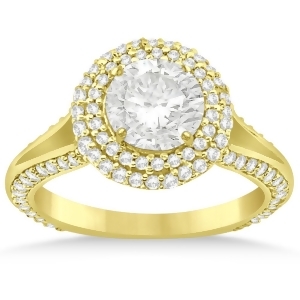 Double Halo Diamond Engagement Ring Setting 18k Yellow Gold 1.00ct - All