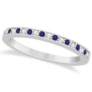 Cathedral Blue Sapphire and Diamond Wedding Band 14k White Gold 0.29ct - All
