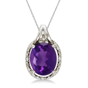 Oval Amethyst and Diamond Pendant Necklace 14k White Gold 3.00ct - All