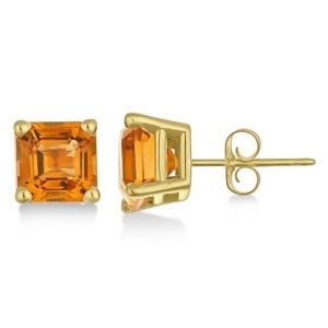 Asscher Cut Citrine Basket Stud Earrings 14k Yellow Gold 2.10ct - All