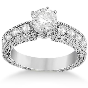 0.70Ct Antique Style Diamond Accented Engagement Ring Setting Platinum - All