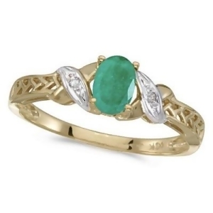 Emerald and Diamond Antique Style Ring in 14K Yellow Gold 0.45ct - All