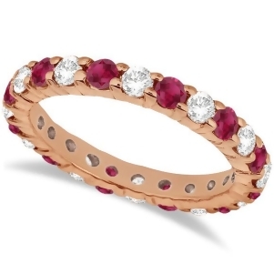 Eternity Diamond and Ruby Ring Band 14k Rose Gold 2.35ct - All