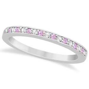 Pave-set Pink Sapphire and Diamond Wedding Band 18k White Gold 0.29ct - All