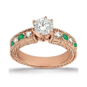 Antique Diamond and Emerald Engagement Ring 18k Rose Gold 0.72ct - All