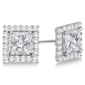 Square Diamond Earring Jackets Pave-Set 14k White Gold 0.50ct - All