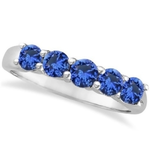 Five Stone Blue Sapphire Ring Band 14k White Gold 1.45ct - All