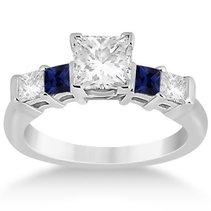 5 Stone Princess Diamond and Sapphire Engagement Ring 14K W. Gold 0.46ct - All