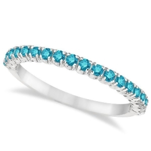 Half-eternity Pave Thin Blue Diamond Stack Ring 14k White Gold 0.50ct - All