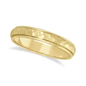 Satin Hammered Finished Carved Wedding Ring Band 18k Yellow Gold 4mm - All