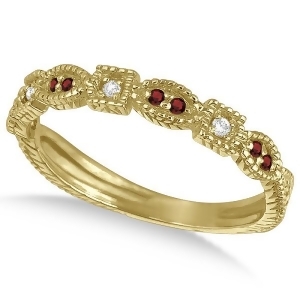 Vintage Stackable Diamond and Garnet Ring 14k Yellow Gold 0.15ct - All