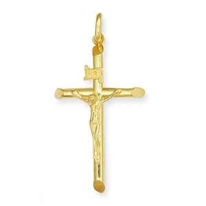 Beveled Crucifix Cross Pendant Necklace in 14k Yellow Gold - All