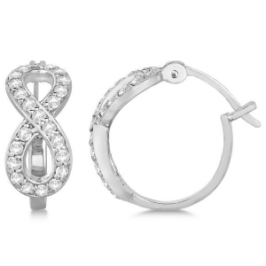 Infinity Shaped Hinged Hoop Diamond Earrings 14k White Gold 0.75ct - All