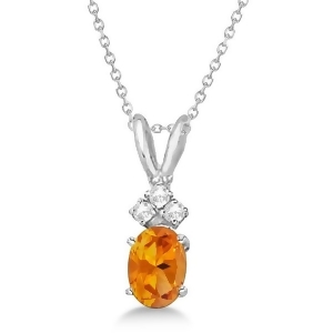Oval Citrine Pendant with Diamonds 14K White Gold 0.86ctw - All