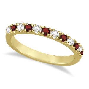 Diamond and Garnet Ring Guard Stackable Band 14K Yellow Gold 0.37ct - All