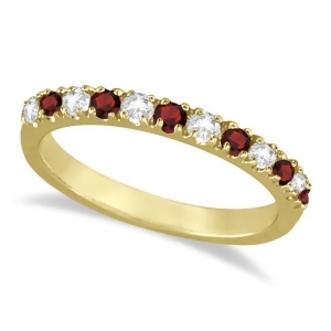 Diamond and Garnet Ring Guard Stackable Band 14K Yellow Gold 0.37ct - All