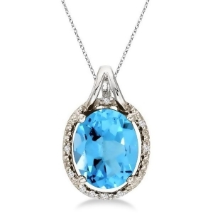 Oval Blue Topaz and Diamond Pendant Necklace 14k White Gold 3.00ct - All