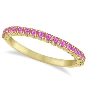 Half-eternity Pave Thin Pink Sapphire Stack Ring 14k Yellow Gold 0.65ct - All