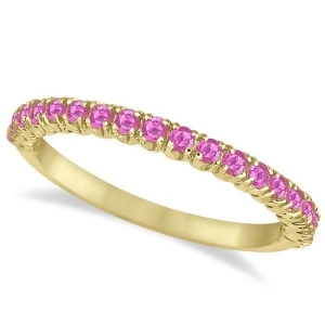 Half-eternity Pave Thin Pink Sapphire Stack Ring 14k Yellow Gold 0.65ct - All