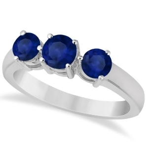 Three Stone Round Blue Sapphire Gemstone Ring 14k White Gold 1.50ct - All