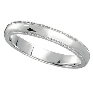 18K White Gold Wedding Band Dome Comfort-Fit Milgrain 3mm - All