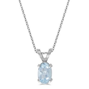 Oval Aquamarine Solitaire Pendant Necklace in 14K White Gold 0.40ct - All