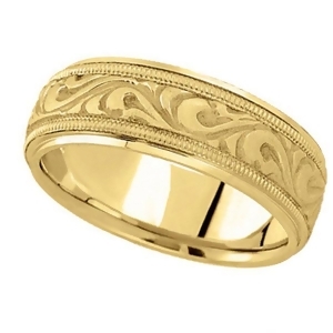 Antique Style Handmade Wedding Band in 18k Yellow Gold 7.5mm - All