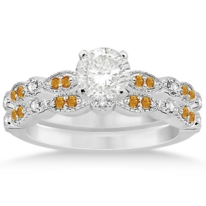 Marquise and Dot Citrine and Diamond Bridal Set 14k White Gold 0.49ct - All