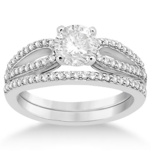 Cathedral Split Shank Diamond Ring and Band Set 18K White Gold 0.35ct - All