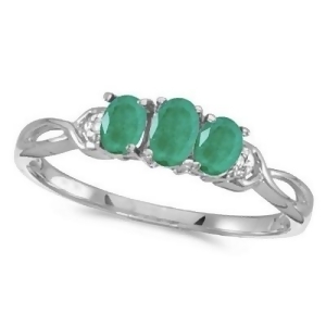 Oval Emerald and Diamond Three Stone Ring 14k White Gold 0.65ctw - All