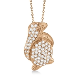 Pave Diamond Penguin Pendant Necklace 14K Rose Gold 0.61ct - All