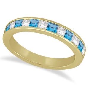 Channel Blue Topaz and Diamond Wedding Ring 14k Yellow Gold 0.70ct - All