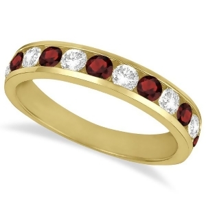 Channel-set Garnet and Diamond Ring Band 14k Yellow Gold 1.20ct - All