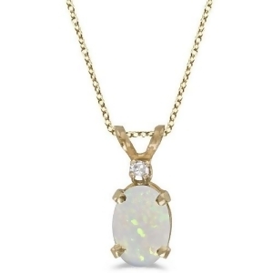 Oval Opal and Diamond Solitaire Pendant 14K Yellow Gold 0.50ct - All