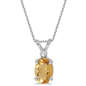 Oval Citrine and Diamond Solitaire Pendant 14K White Gold 0.83ct - All
