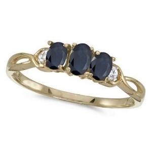 Oval Blue Sapphire and Diamond Three Stone Ring 14k Yellow Gold 0.65ct - All