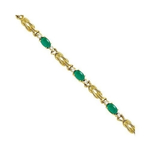 Oval Emerald and Diamond Love Knot Bracelet 14k Yellow Gold 2.05ctw - All