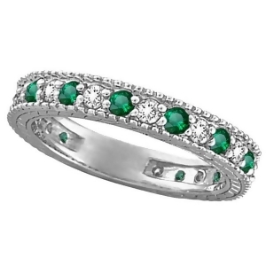 Diamond and Emerald Anniversary Ring Band in 14k White Gold 1.08 ctw - All