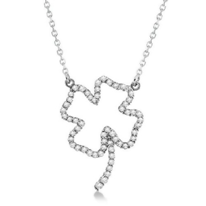 Four Leaf Clover Shaped Diamond Necklace 14K White Gold 0.33ctw - All
