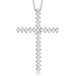 Diamond Cross Pendant Necklace 14kt White Gold 1.00ct - All