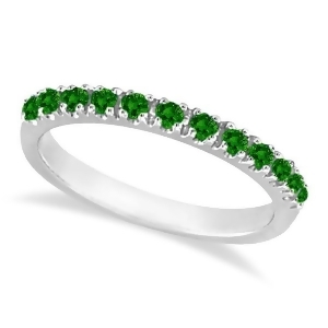 Emerald Semi-Eternity Band Stackable Ring in 14K White Gold 0.38 ct - All