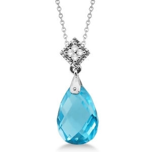 Diamond and Swiss Blue Topaz Pendant Necklace 14k White Gold 3.49ct - All