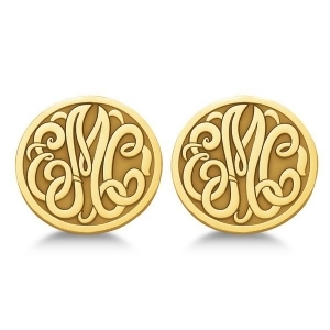Custom 3 Initial Monogram Post-back Circle Earrings 14k Yellow Gold - All