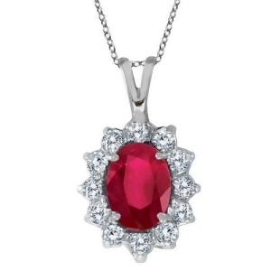 Ruby and Diamond Accented Pendant Necklace 14k White Gold 1.80ctw - All