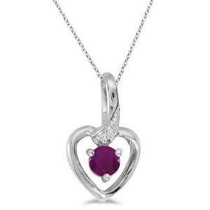Ruby and Diamond Heart Pendant Necklace 14k White Gold - All