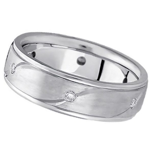 Men's Burnished Diamond Wedding Ring in 14k White Gold 0.18 ctw - All