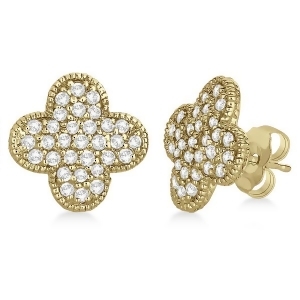 Four Leaf Clover Diamond Stud Earrings 14k Yellow Gold 0.75ct - All