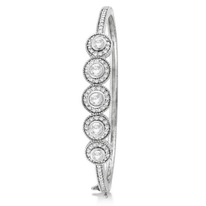Vintage Style Diamond Bangle Bracelet 18K White Gold 2.57ct - All